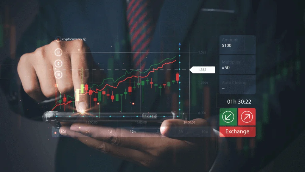 Trader viewing live forex market charts and signals.