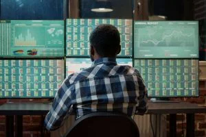 Trader tracking live forex signals and market trends.